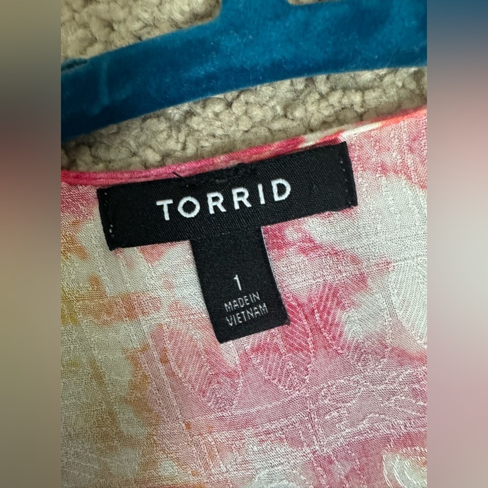 Torrid 1 (1X) Yellow Pink Tie Dye Long Duster Kimono Cardigan Starburst Print - Picture 7 of 8